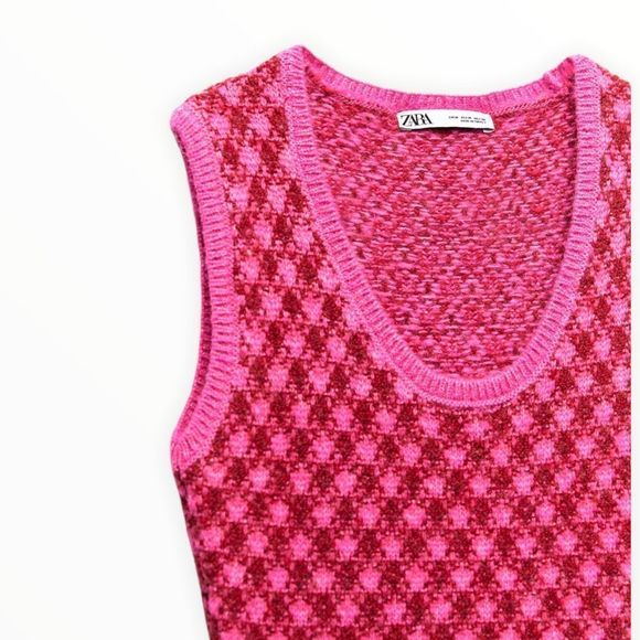 ZARA Women | Pink | PLAID KNIT DRESS - Picture 3 of 11